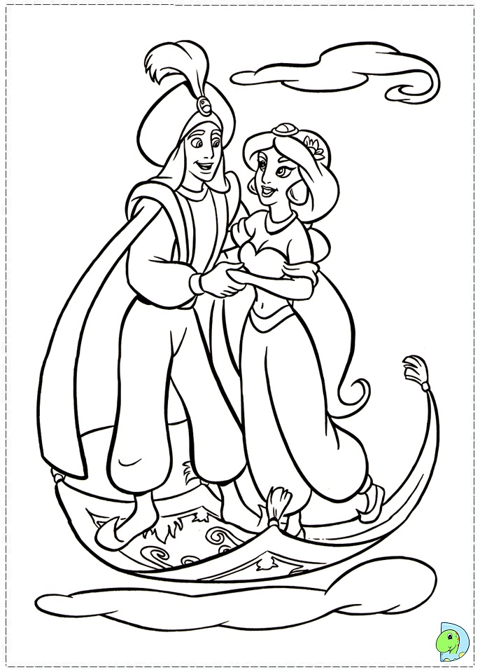 Aladdin and Jasmine coloring page- DinoKids.org