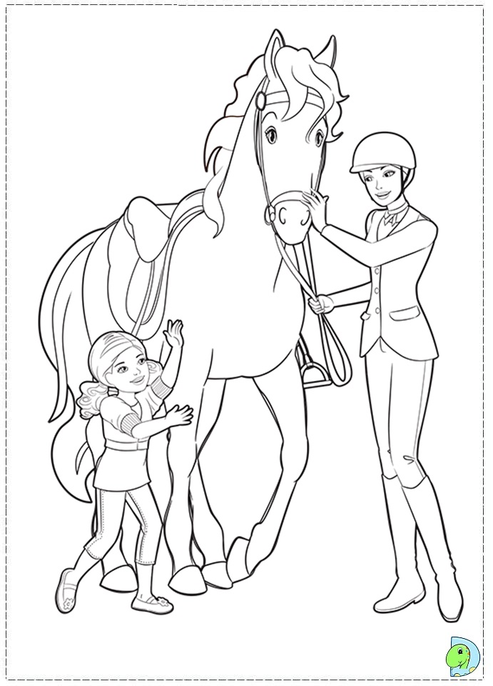 Barbie and her sisters in a Pony Tale, coloring Barbie- DinoKids.org