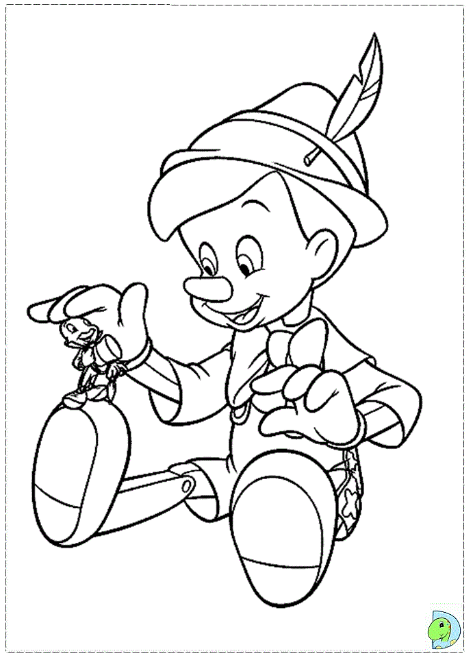 Pinocchio and Jiminy Cricket Coloring page- DinoKids.org